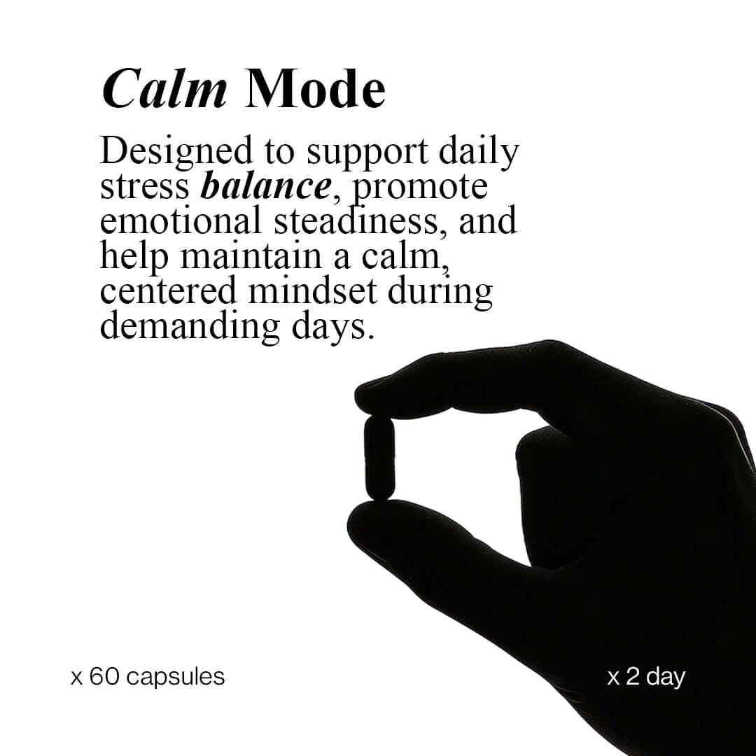 ESISLABS Calm Mode capsules in minimalist packaging, designed for stress balance and emotional steadiness.